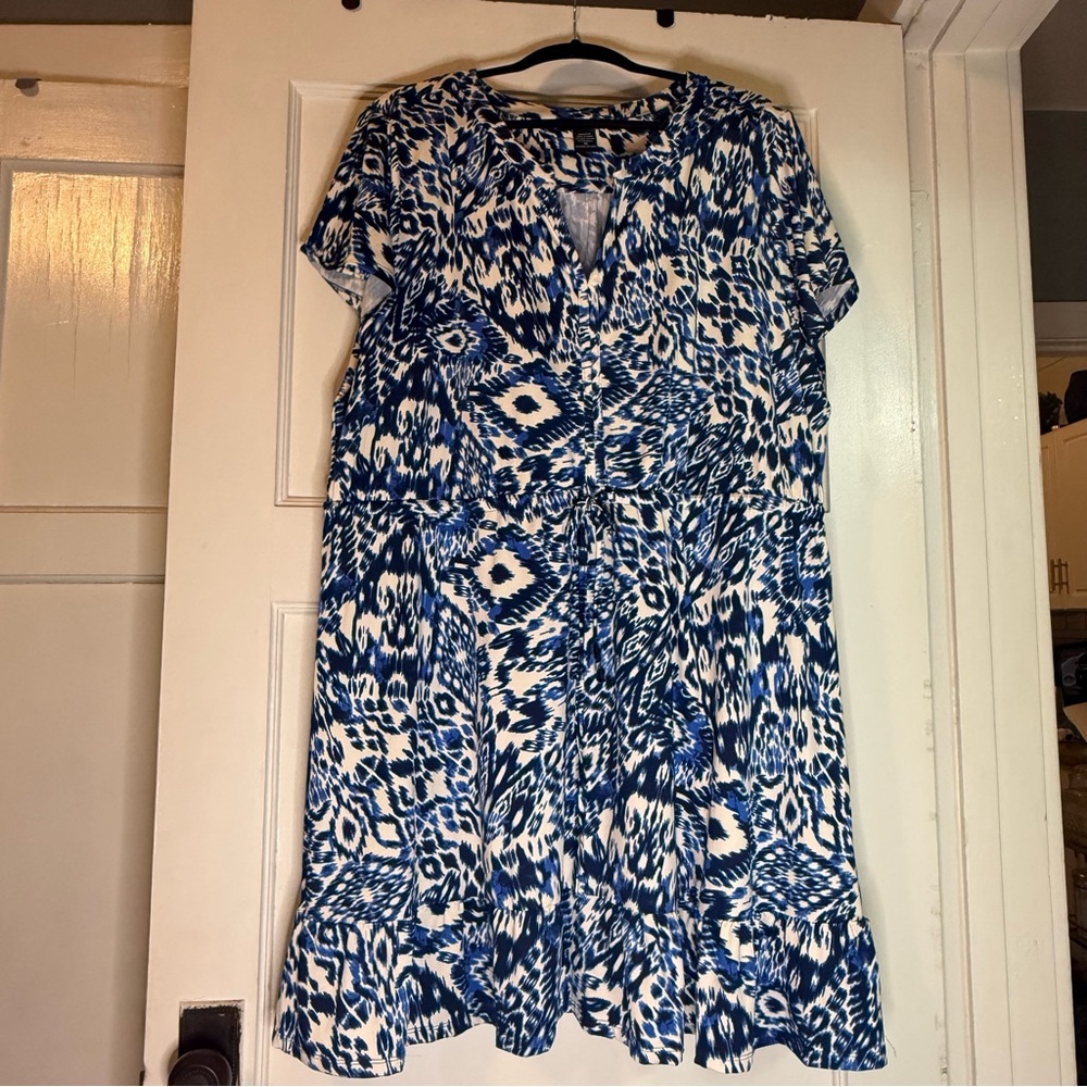 Robert Louis Blue and White Abstract Mini Dress